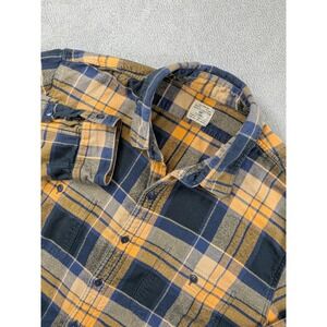 J.Crew Mens Flannel Shirt XL Plaid Navy Yellow Cotton Button Down Long Sleeve